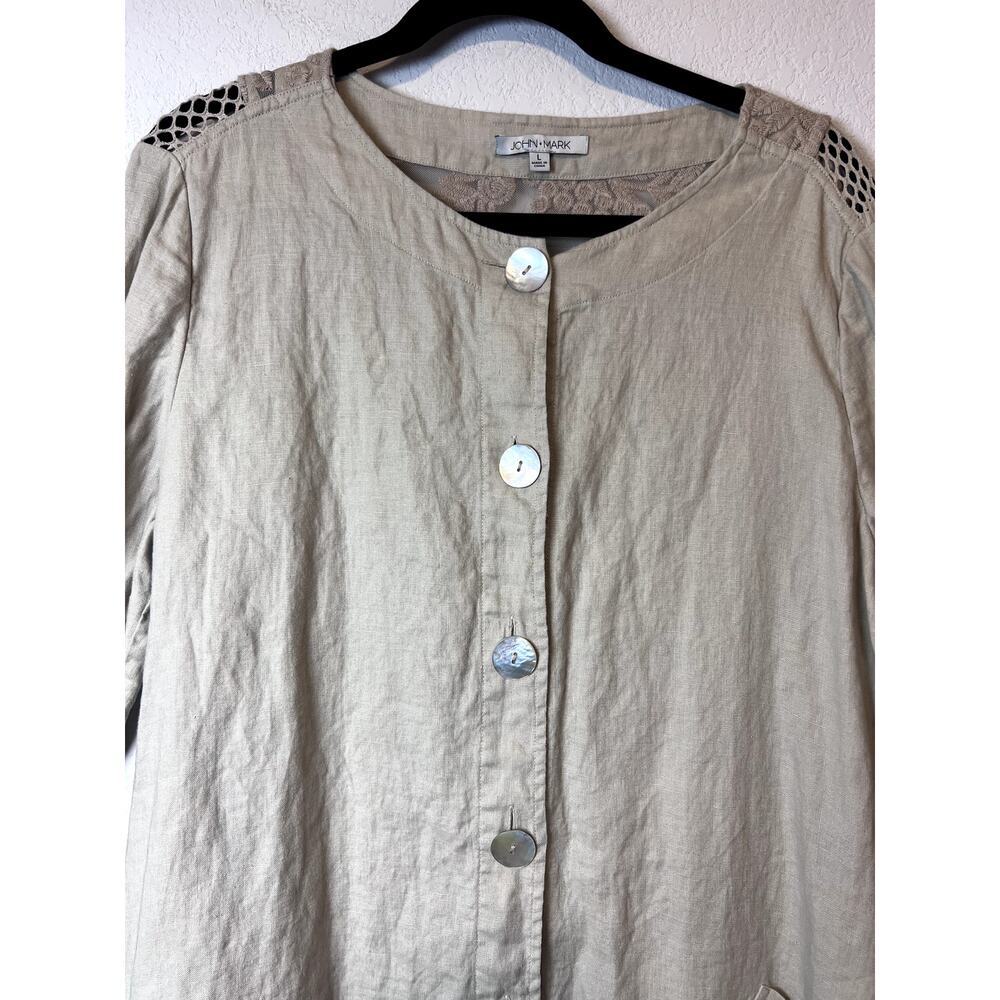 Chic John Mark 100% Linen Tunic Top with Lace Women's Large - Picture 3 of 11